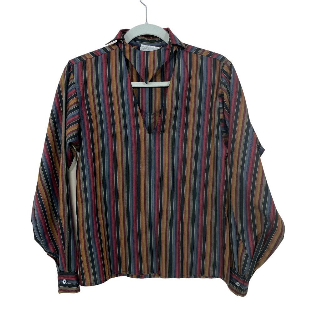 Charles Jourdan Womens Size 36 US 6 Vintage 70's Striped V-Neck Blouse Brown